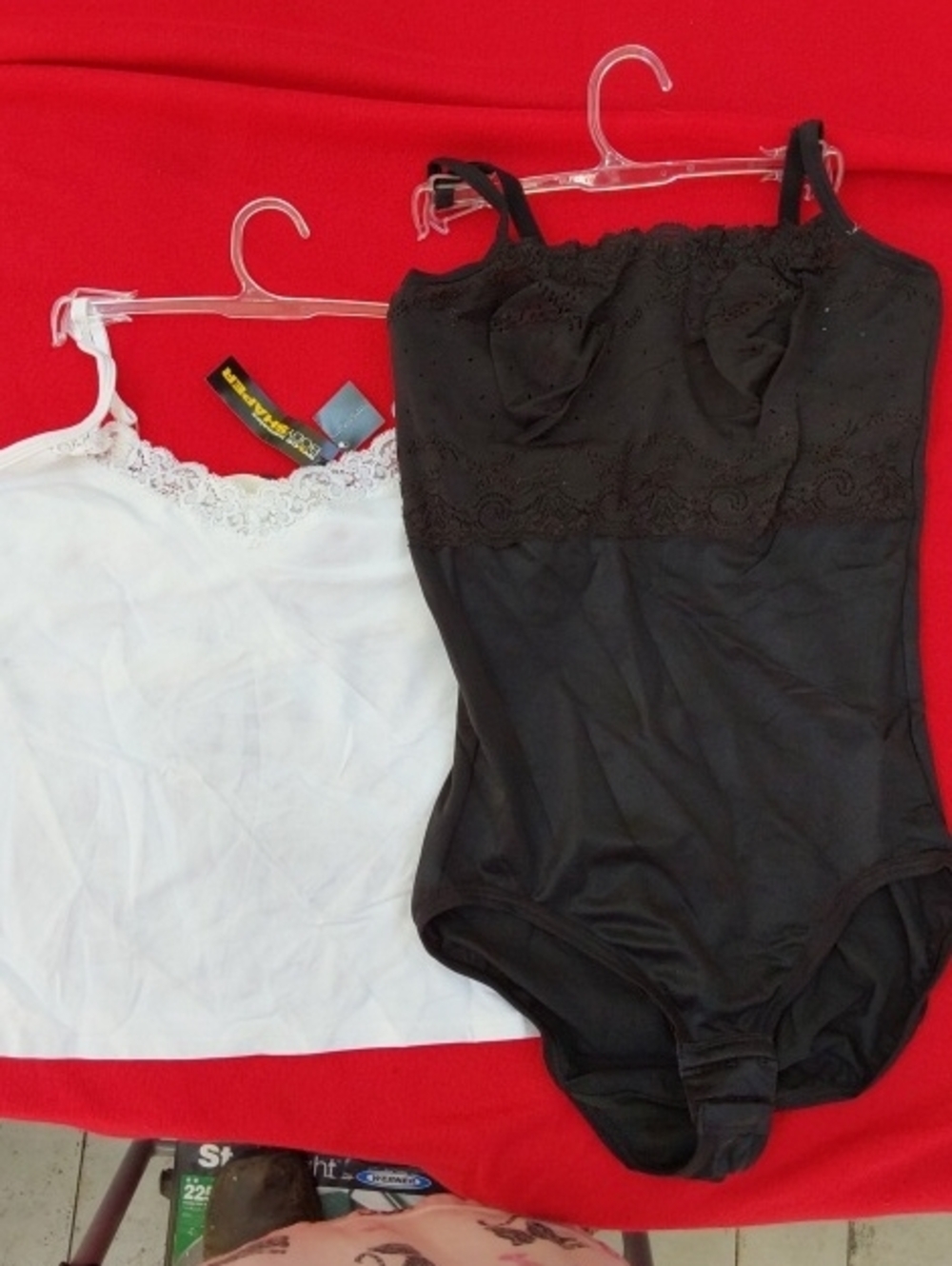 NYC&CO WHITE LACE TRIM CAMI & Flexees BLACK LACE TRIM BODYSUIT